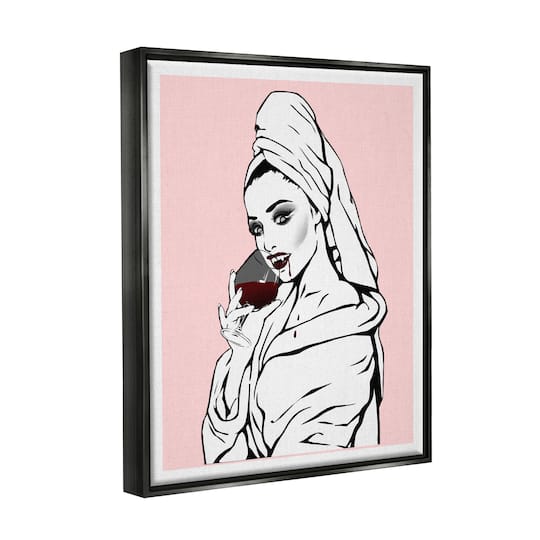 Stupell Industries Pink Vampire Fashionista Drinking Wine Framed Floater Canvas Wall Art